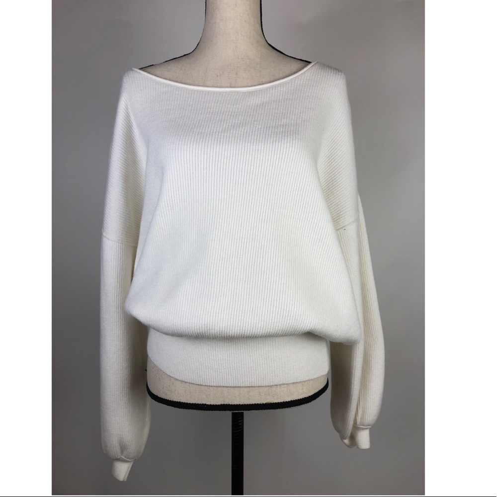 Free People Rib Knit White Soft Pullover Sweater